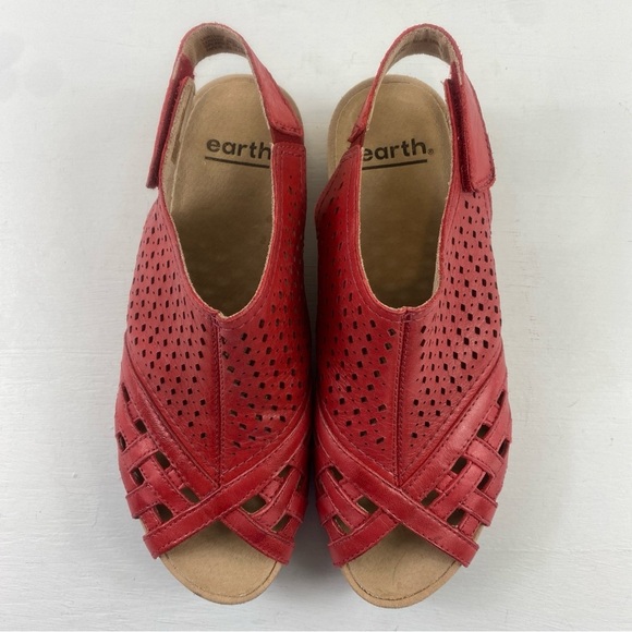 Earth Bright Women’s Red Perforated Leather Pisa Galli Wedge‎ Sandals Sz 7.5M - Picture 11 of 15